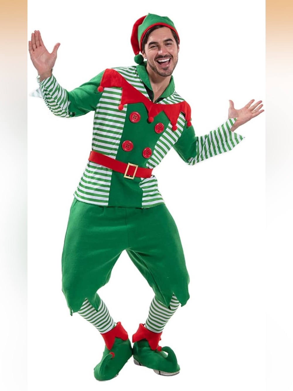 Elf Costume Men Christmas Santa Helper Fancy Dress Red and Green large